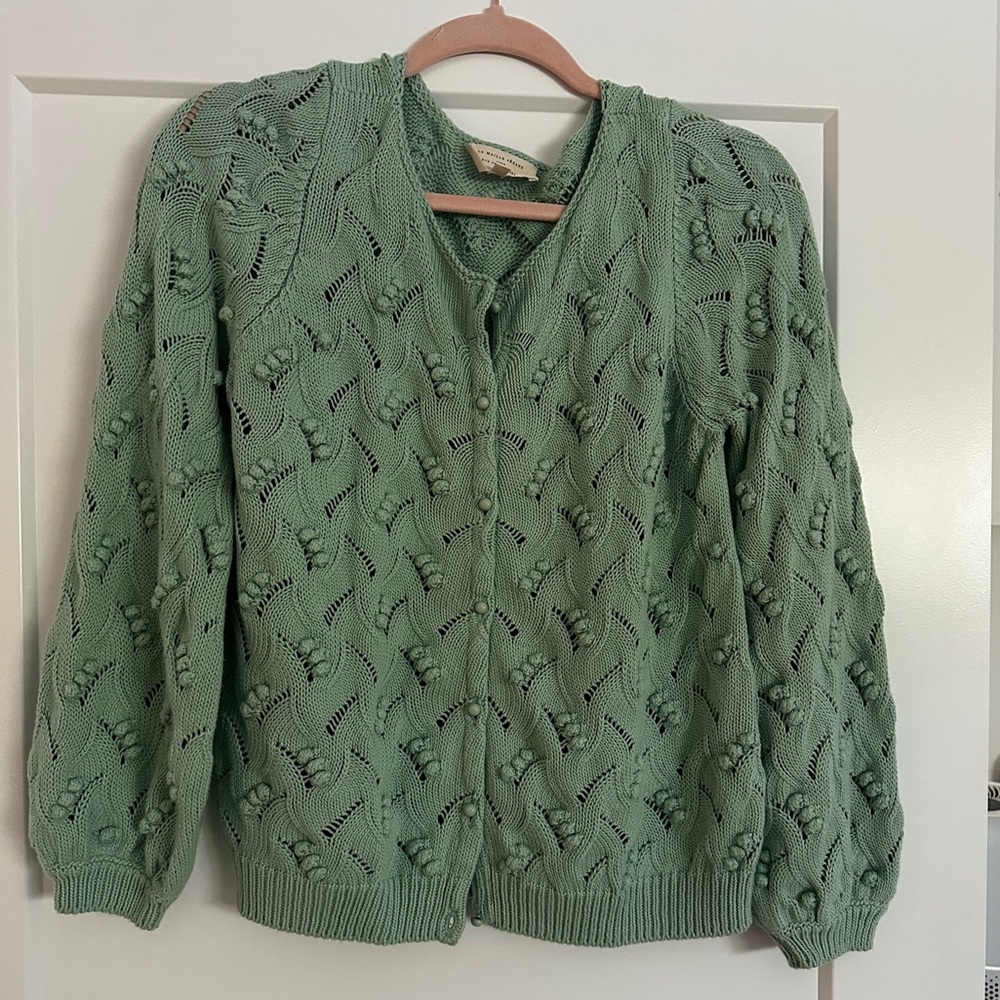 Sezane Marthe 100% Cotton Knit Jumper Cardigan Almond Green - Picture 3 of 8